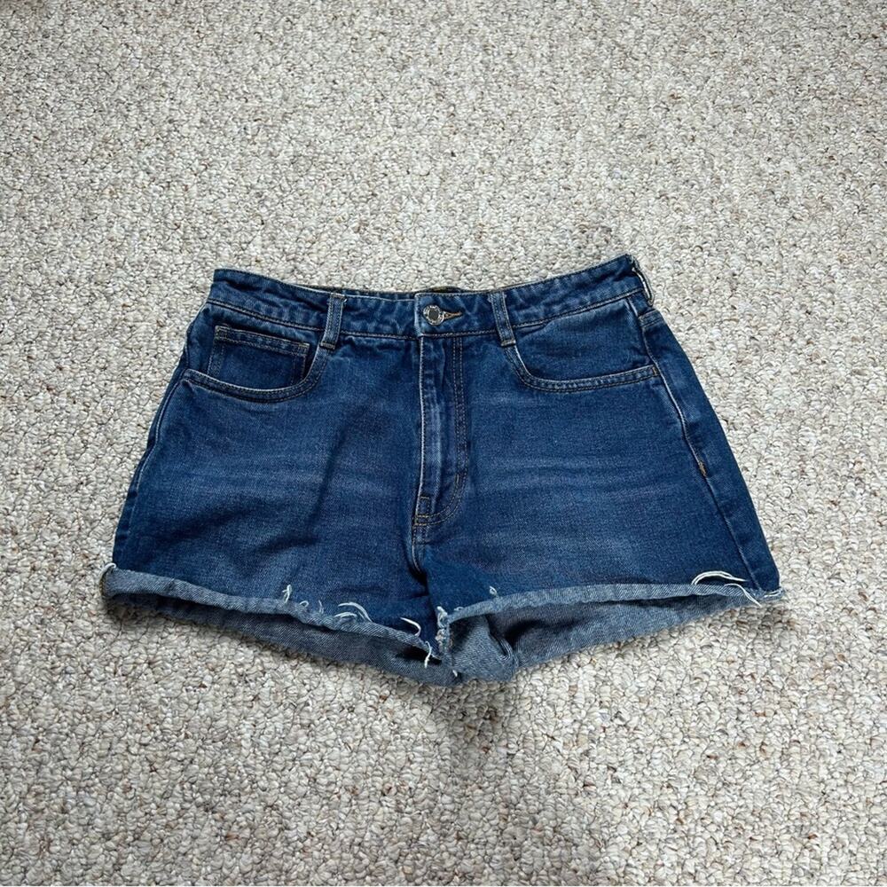 Frank And Oak Cut Off Blue Jean Shorts Womens 27 Raw Hem Medium Wash Denim